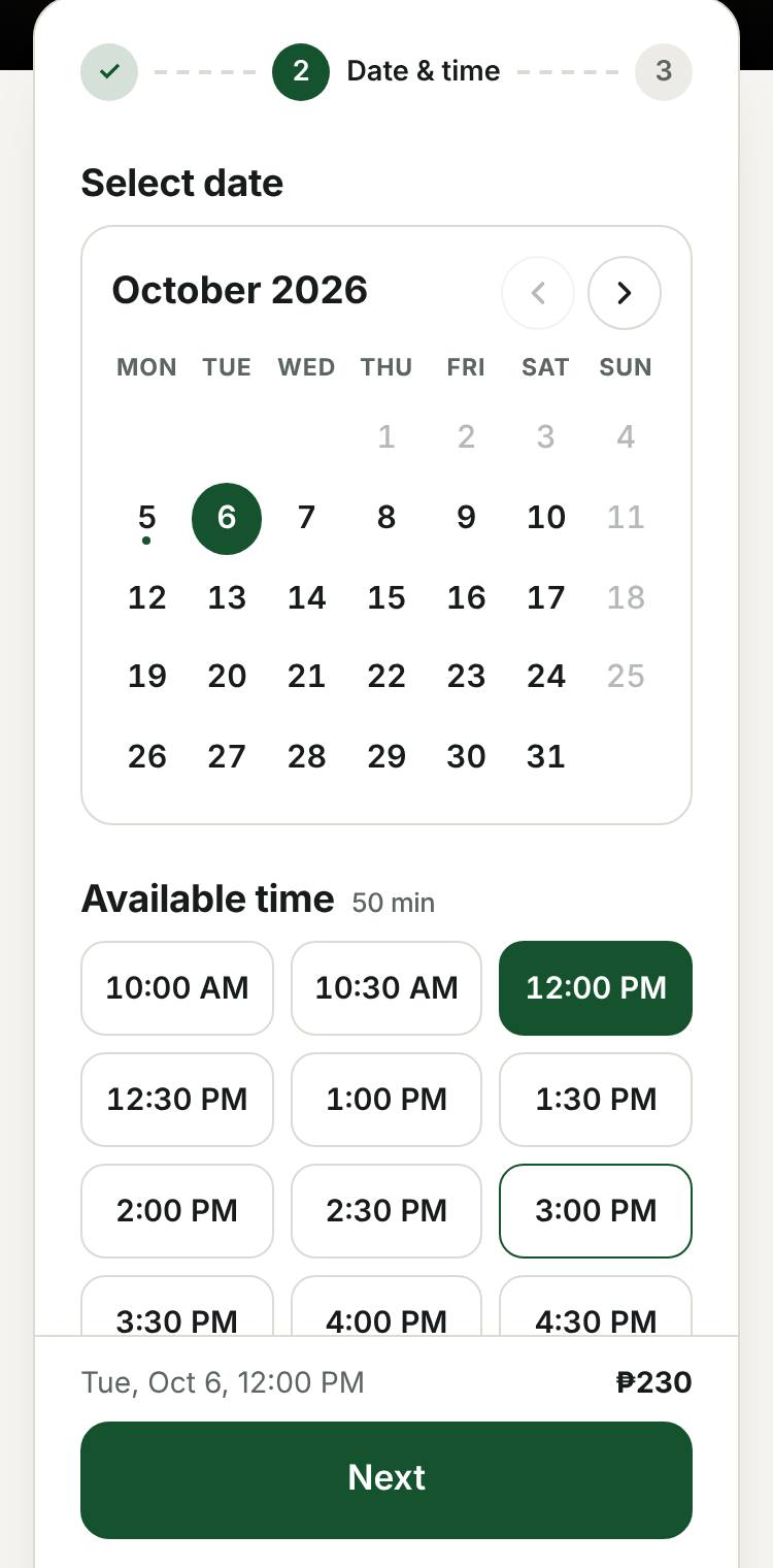 Calendar and open times